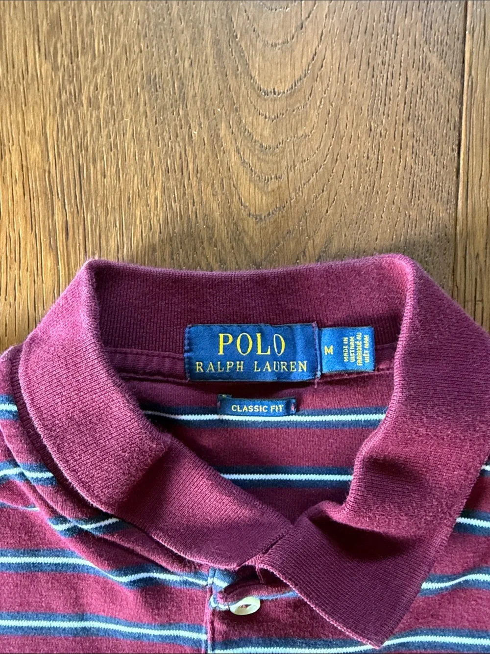 Polo by Ralph Lauren Maroon Polo with Blue and White Stripes